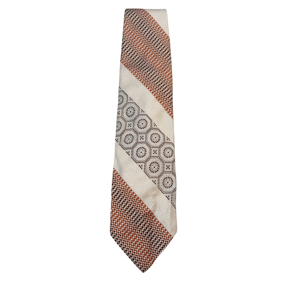 Vintage Beau Brummell Gentry Mens Geometric Medallion Rust/ Brown Wide Tie 70s
